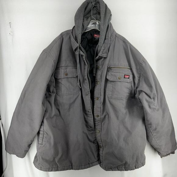 Wrangler Workwear Jacket Mens 3XL Gray Hooded Quilted Shirt Coat Outdoor Utility - Picture 1 of 16